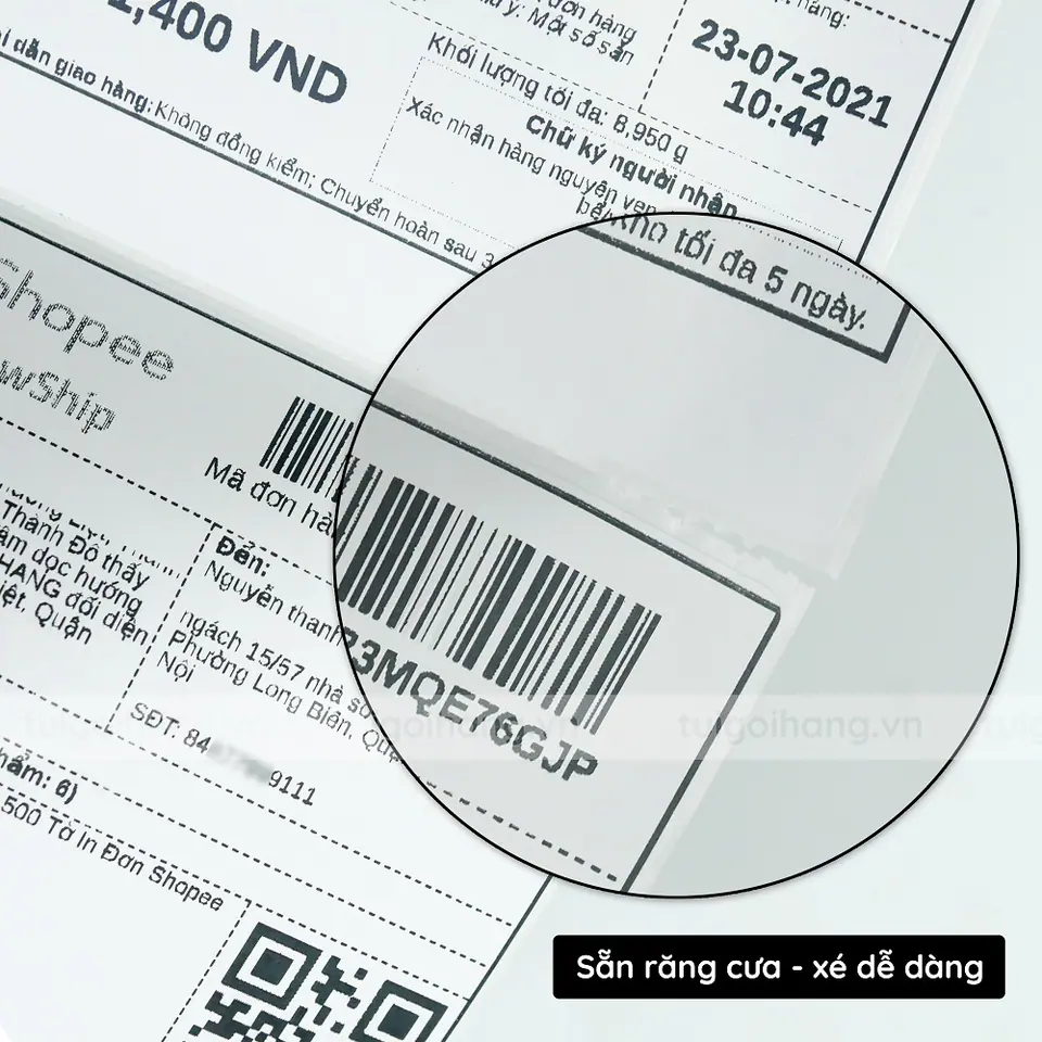 Giấy in nhiệt 100x150mm sẵn lớp dán
