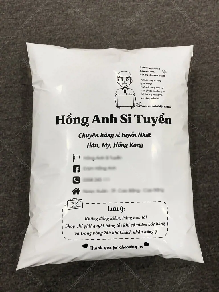 Túi gói hàng in lời cảm ơn và thông điệp gửi khách hàng