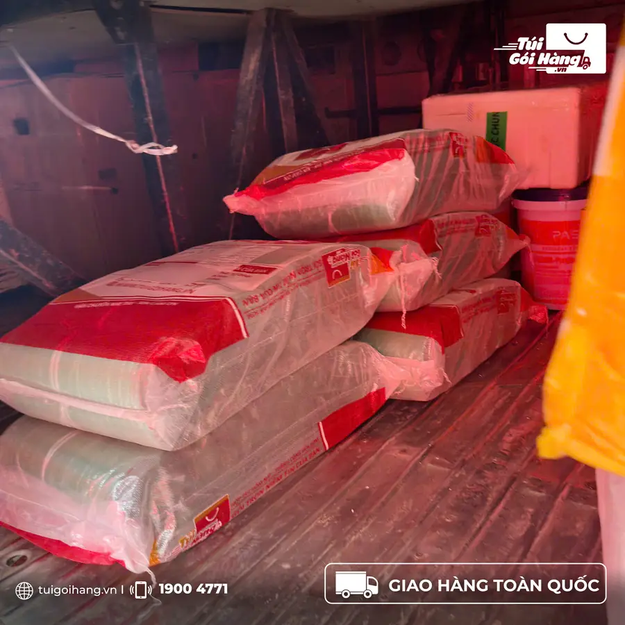 Bốc kiện túi niêm phong lên xe giao hàng nội thành