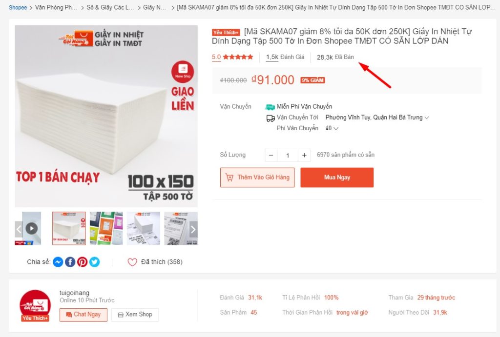 giấy in nhiệt 100x50 top 1 bán chạy tại shopee