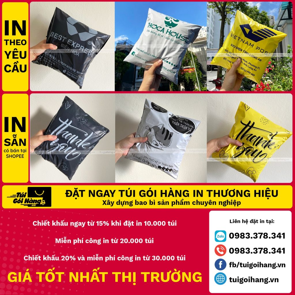 giá in thương hiệu túi niêm phong 25x35cm, 28x42cm