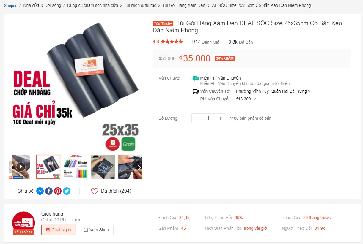 túi gói hàng xám đen 25x35 giá tốt nhất thị trường