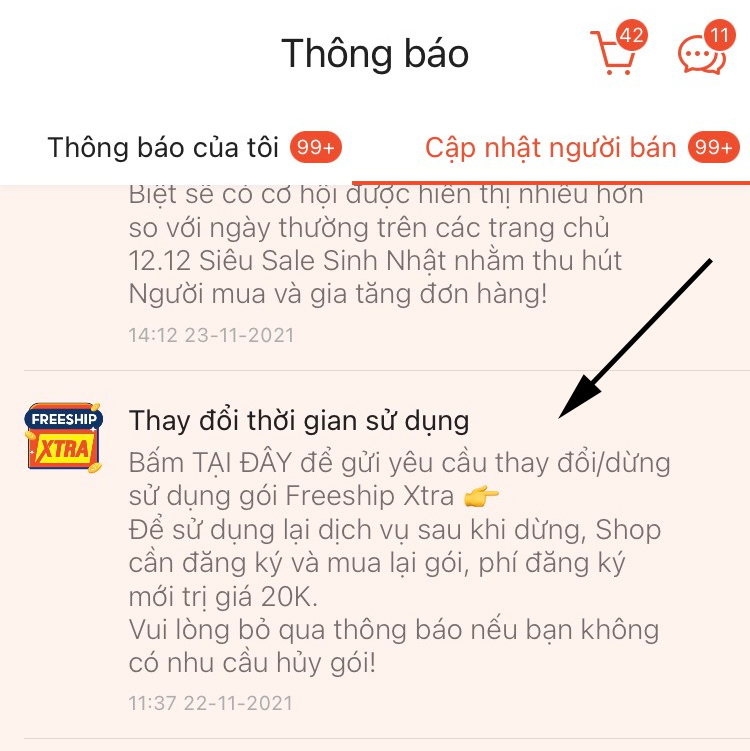 cách hủy gói frs extra app Shppee