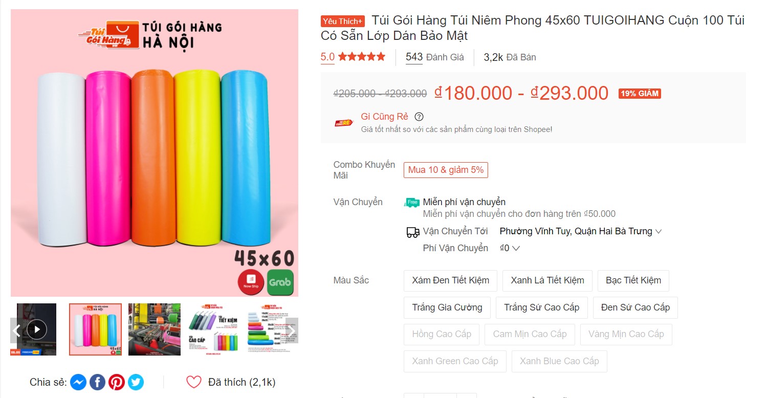 review túi niêm phong đóng hàng 45x60cm tại shopee