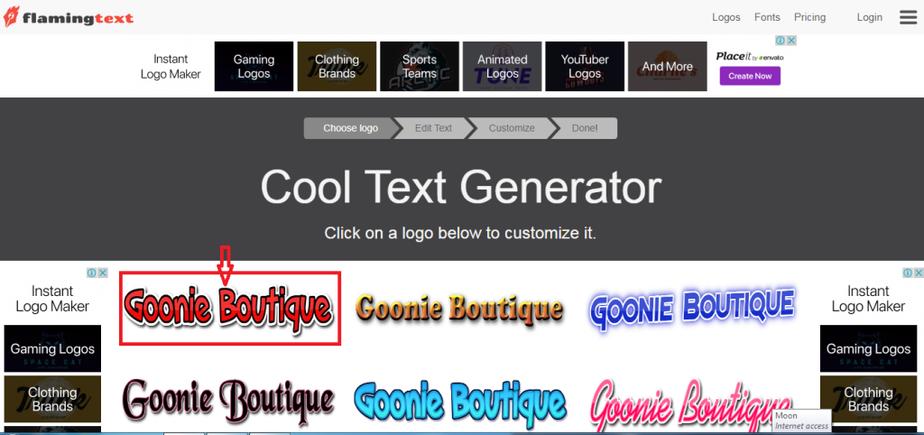 App tạo logo shop bán hàng Flaming Text