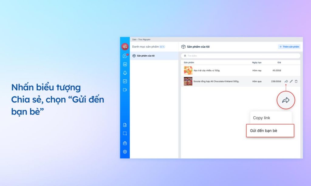 gửi sản phẩm trên zalo