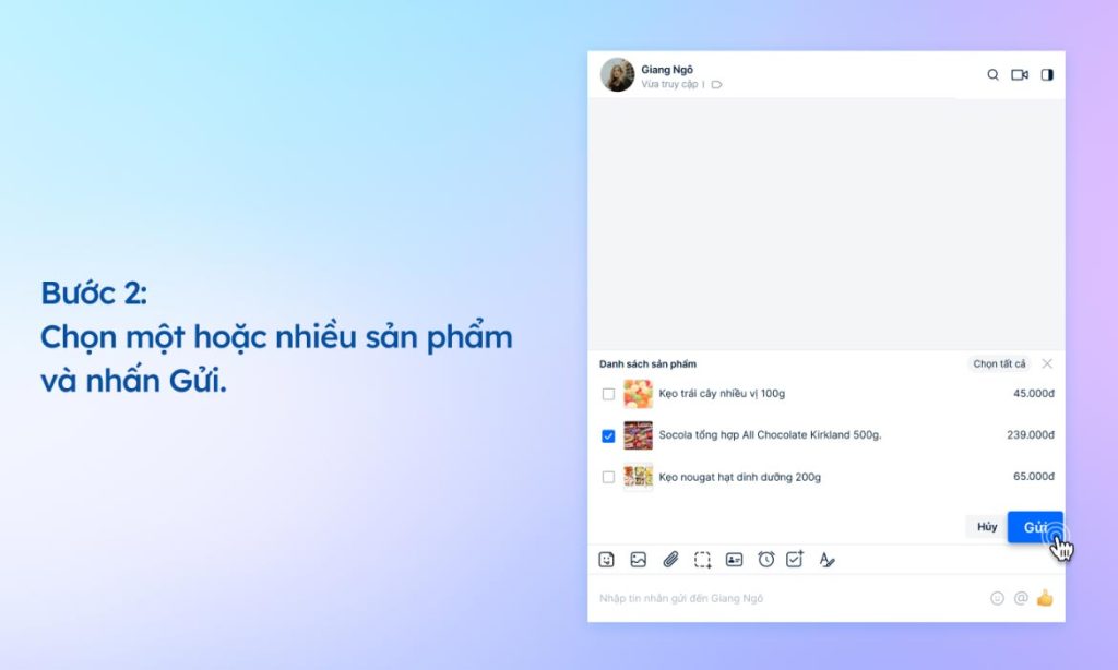 gửi nhiều sản phẩm trên zalo khi chat với khách hàng