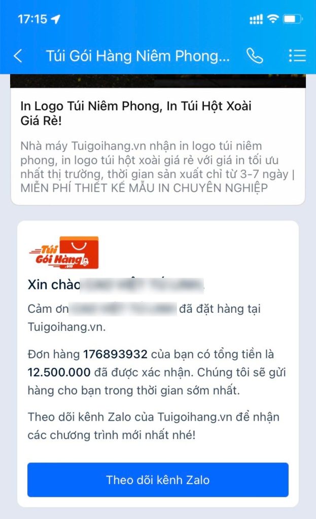 cơ chế gửi tin nhắn tự động đặt hàng tai zalo oa
