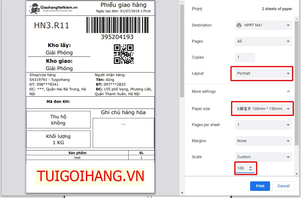In vận đơn GHTK với Extension