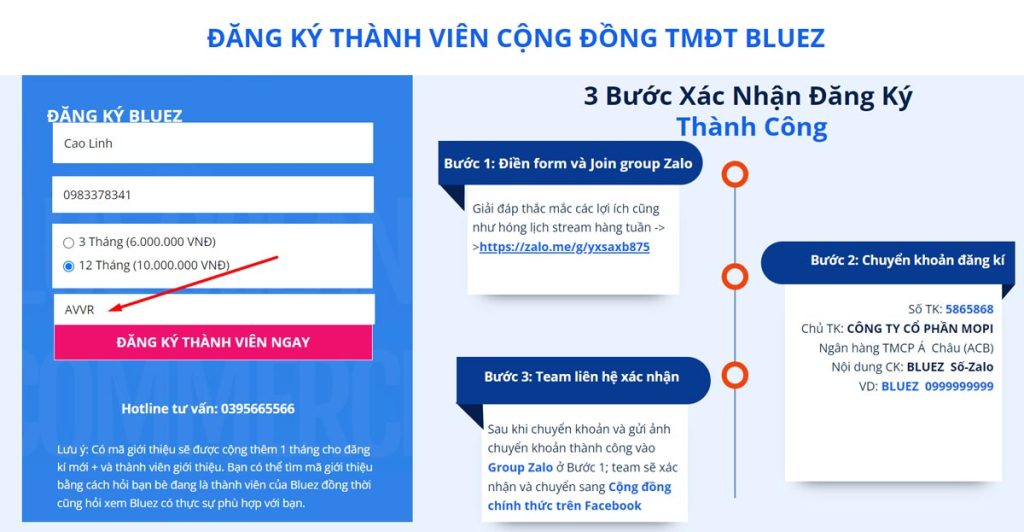 cách điền mã giới thiệu bluez