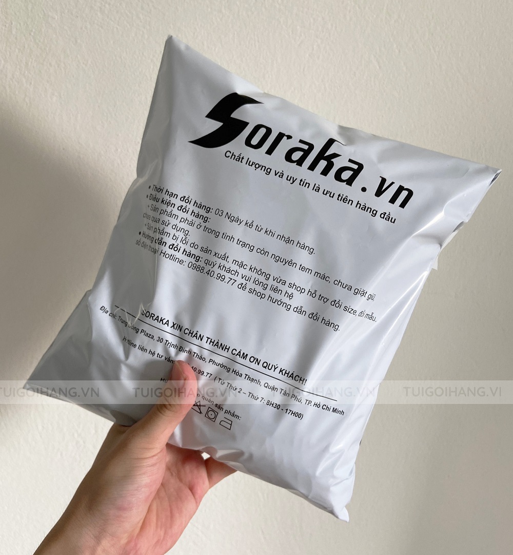Túi niêm phong trắng sứ in thương hiệu Soraka