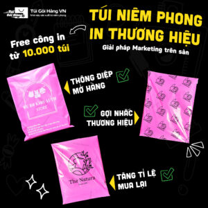 Túi niêm phong hồng in logo – tăng nhận diện | Túi Gói Hàng VN