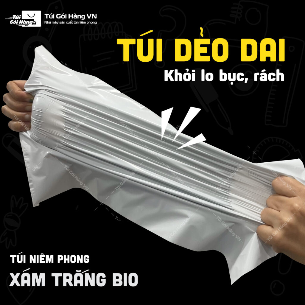 Kéo giãn túi niêm phong xám trắng bio kiểm độ dẻo dai của màng | Túi Gói Hàng VN