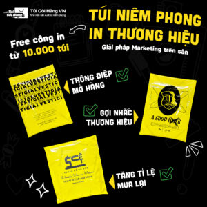 Túi niêm phong vàng in logo – tăng nhận diện | Túi Gói Hàng VN