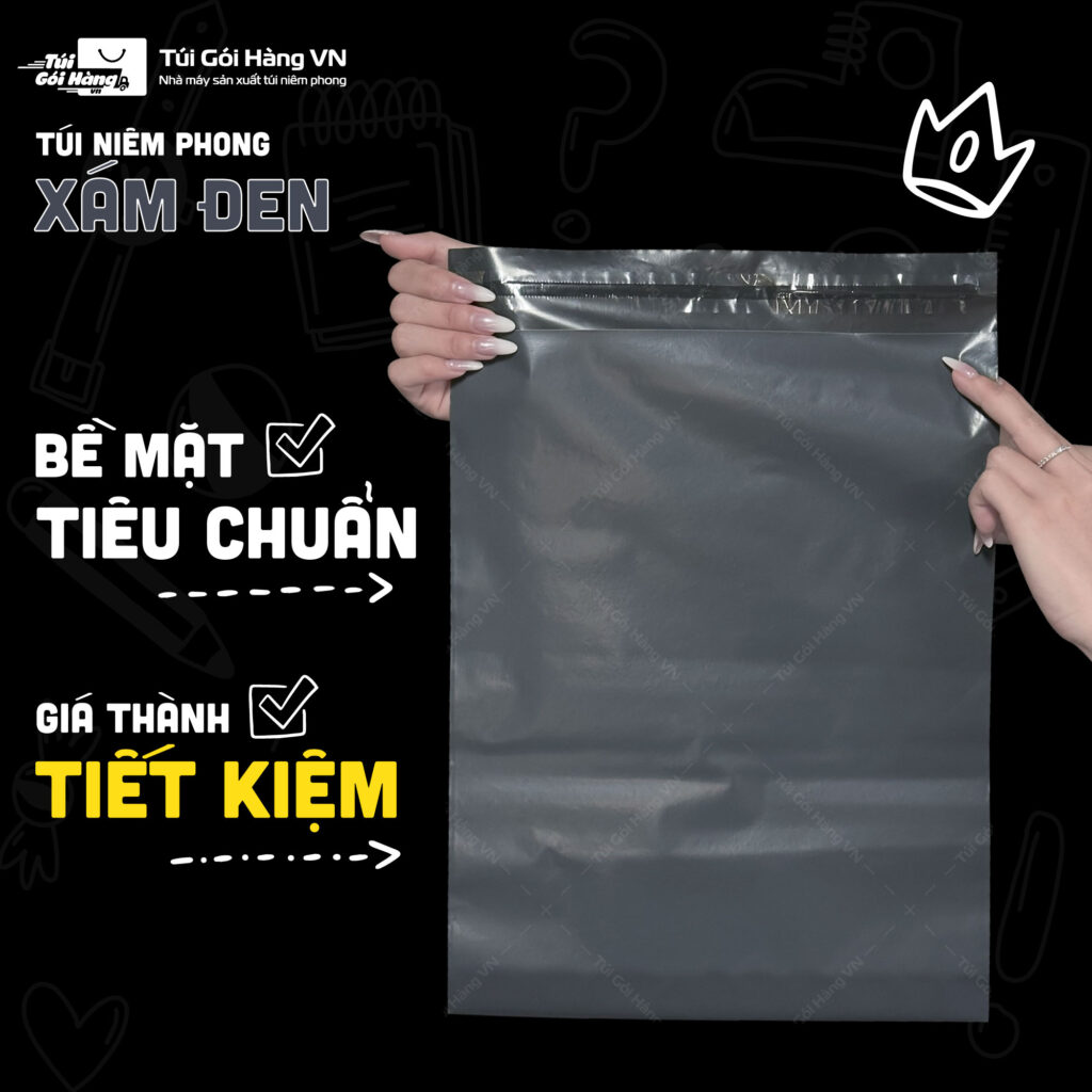 Túi niêm phong xám đen – bề mặt lì tiêu chuẩn | Túi Gói Hàng VN