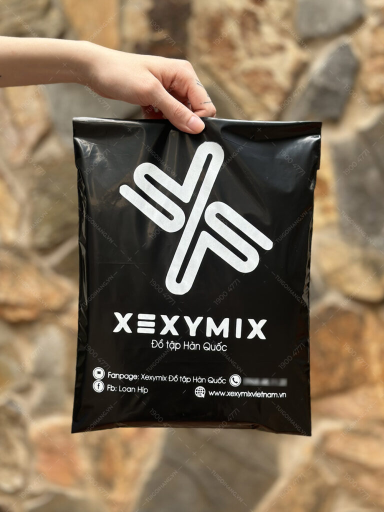 mẫu in logo túi niêm phong đen sứ Xexymix