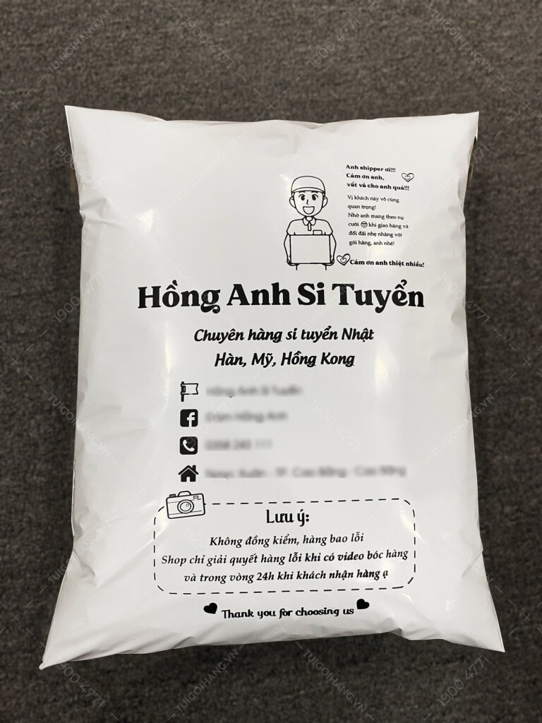 Túi gói hàng in lời cảm ơn và thông điệp gửi khách hàng