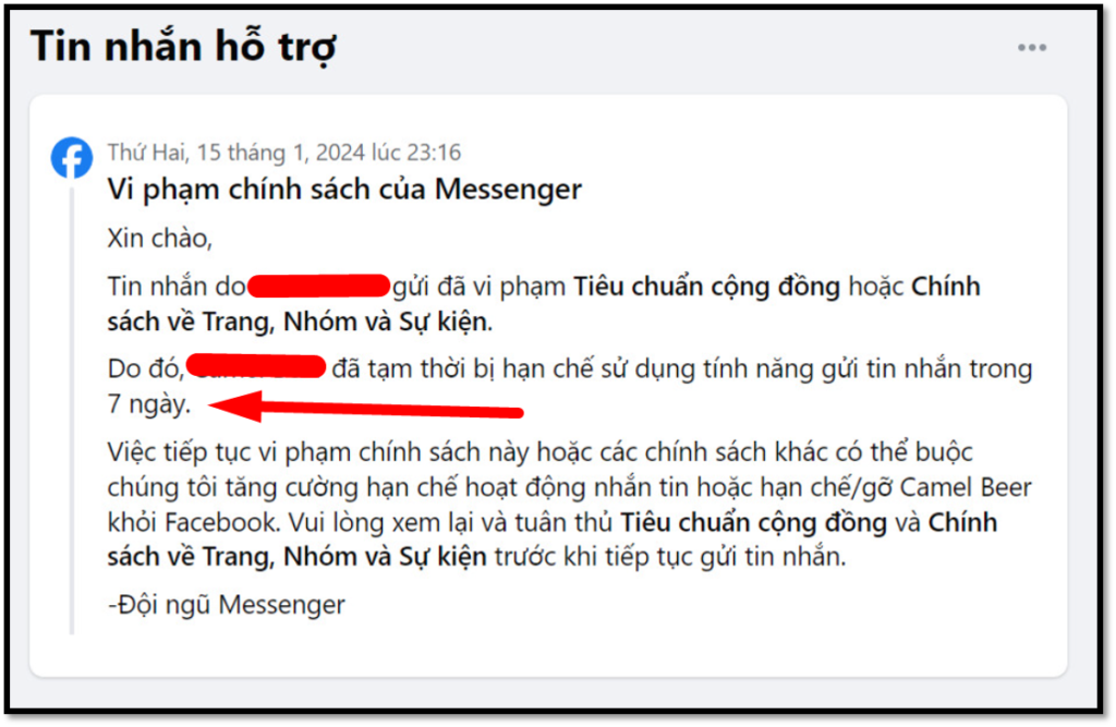 Fanpage bị chặn tin nhắn