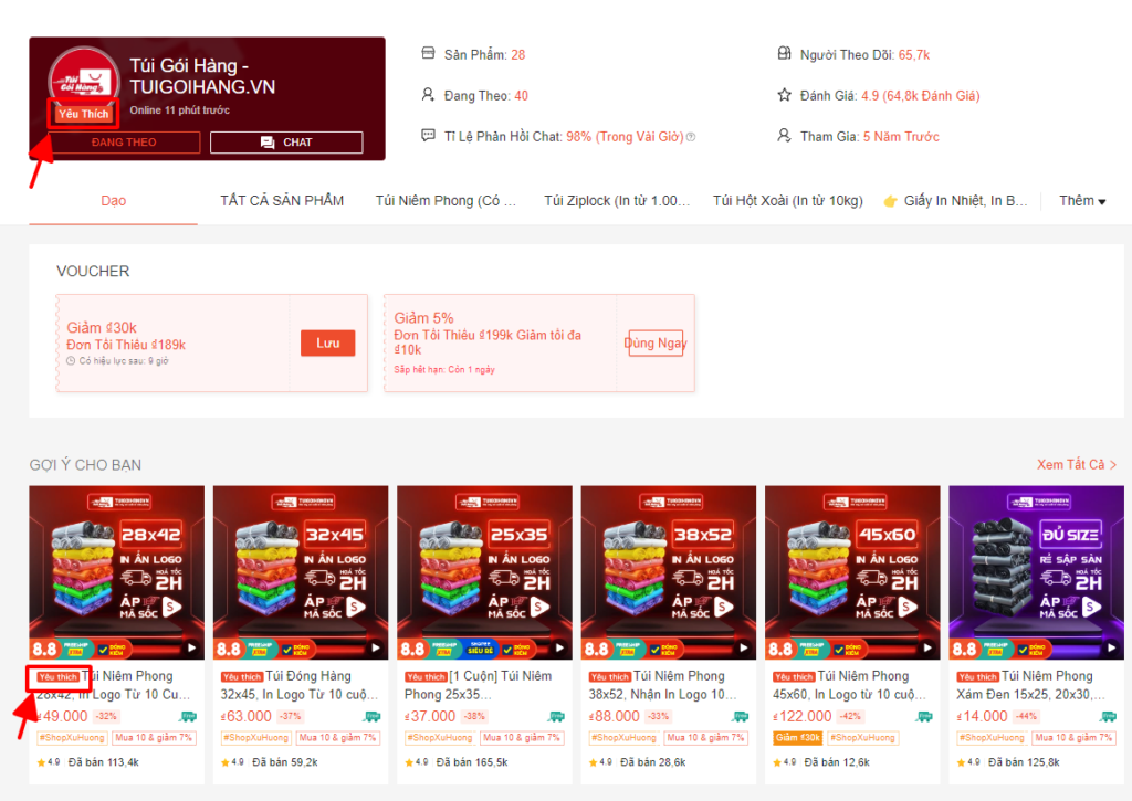 Chỉ số Shop yêu Thích