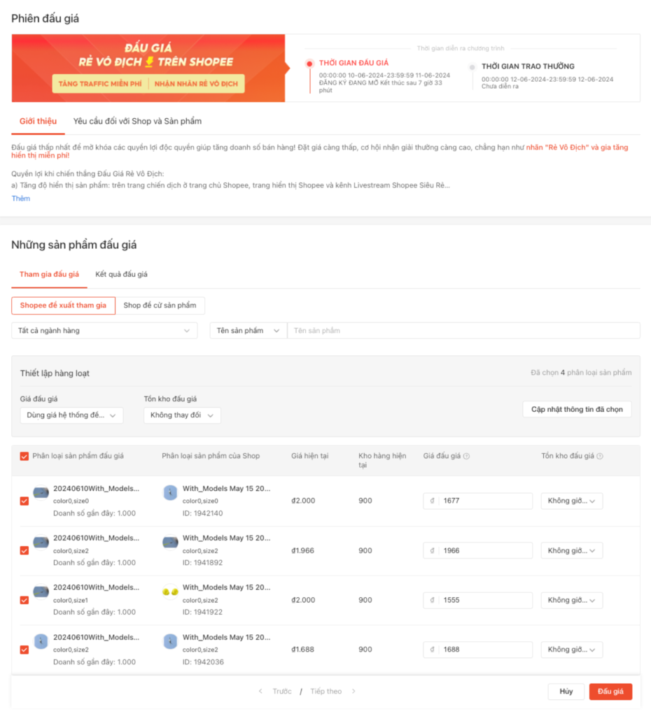 Phiên đấu giá rẻ vô địch shopee