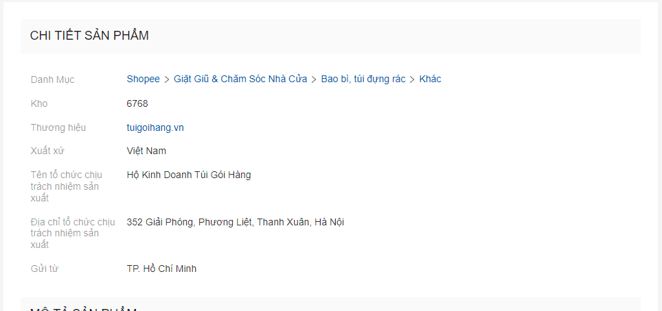 Thuộc tính sản phẩm shopee mall