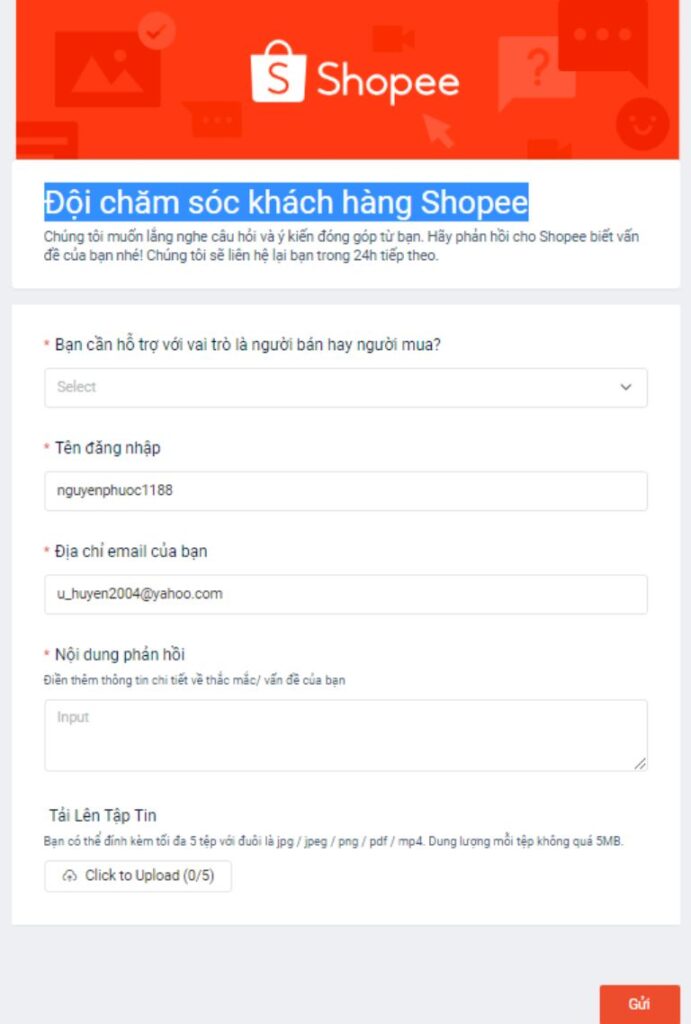 Cách liên hệ Email Shopee yêu cầu hỗ trợ