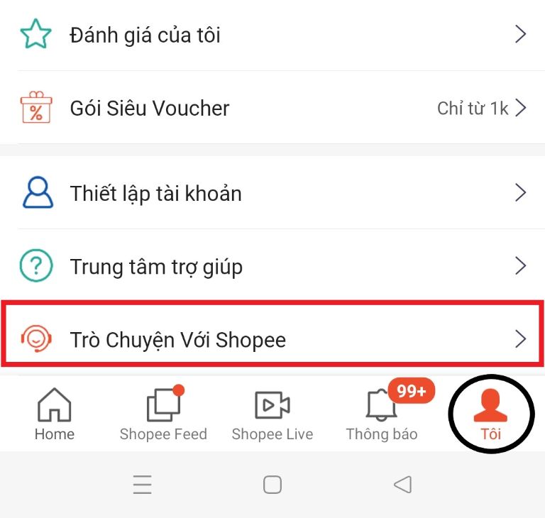 Trò chuyện với shopee