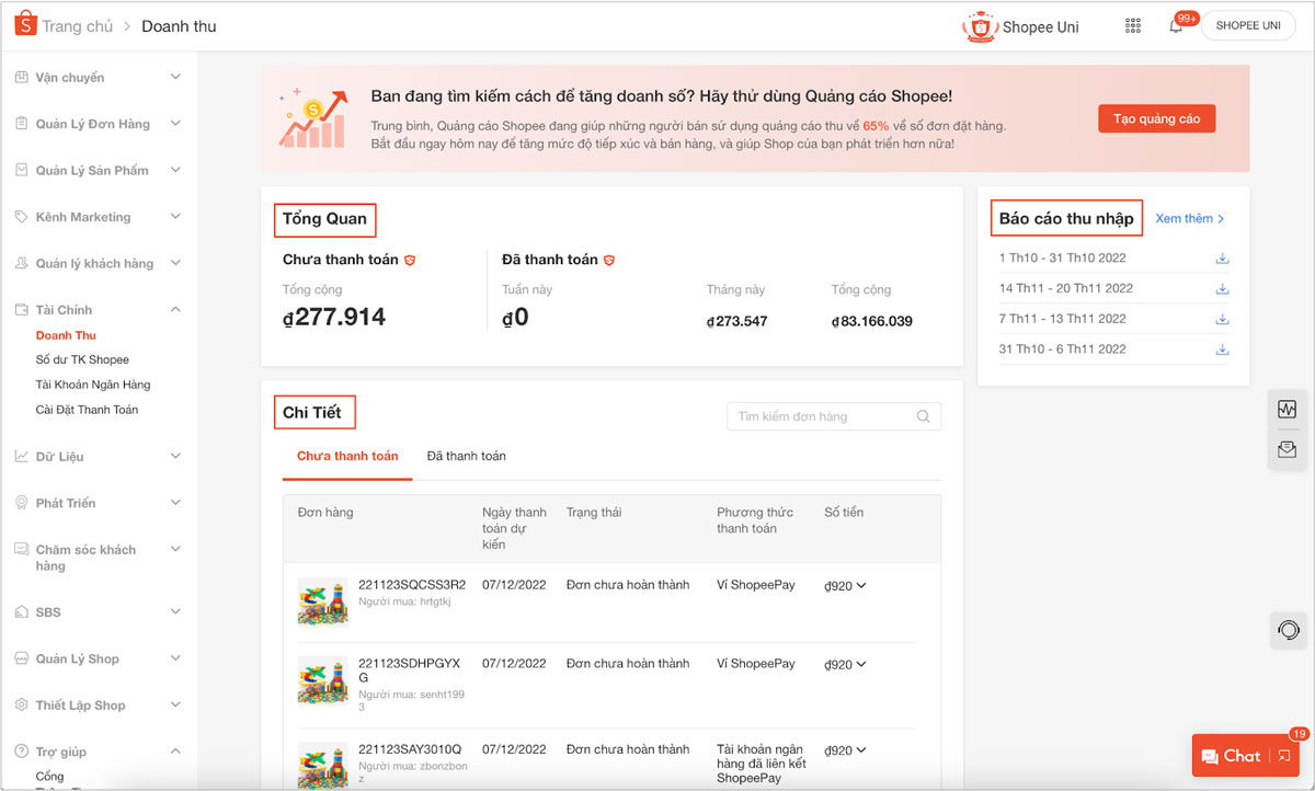 cách kiểm tra phí sàn shopee