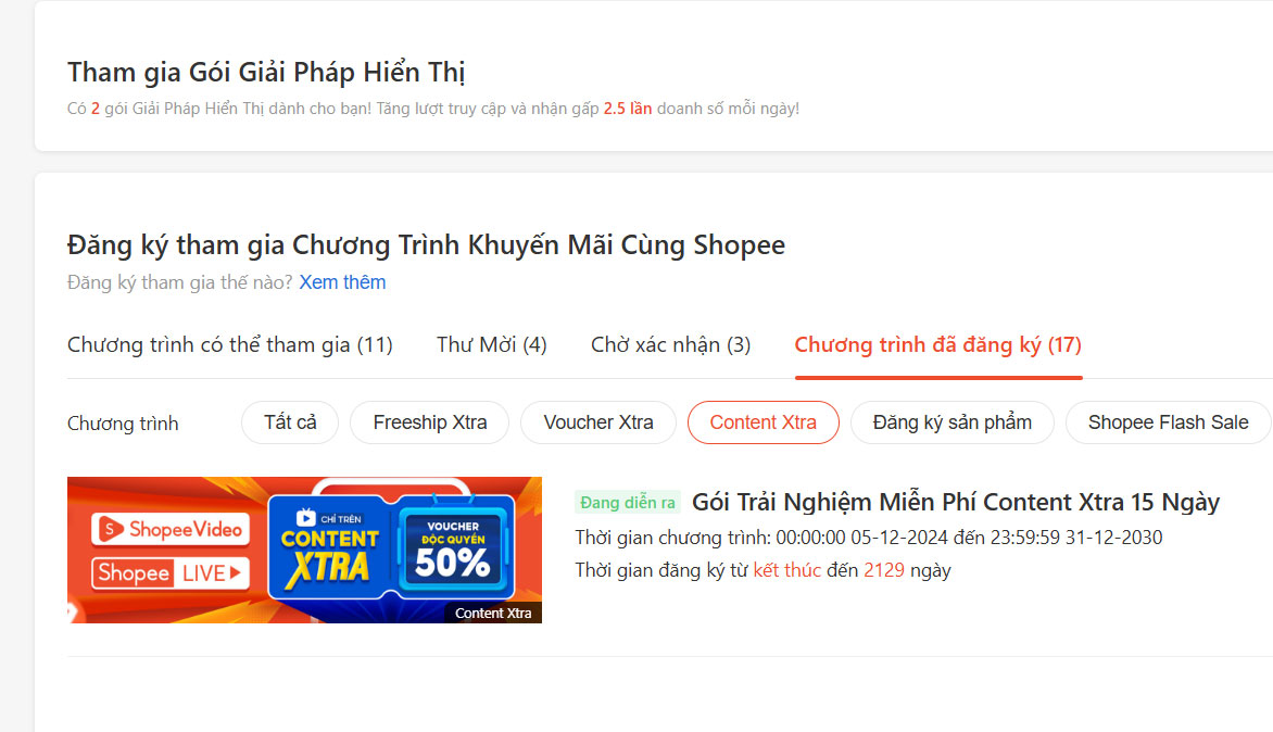 kiểm tra gói dịch vụ shopee