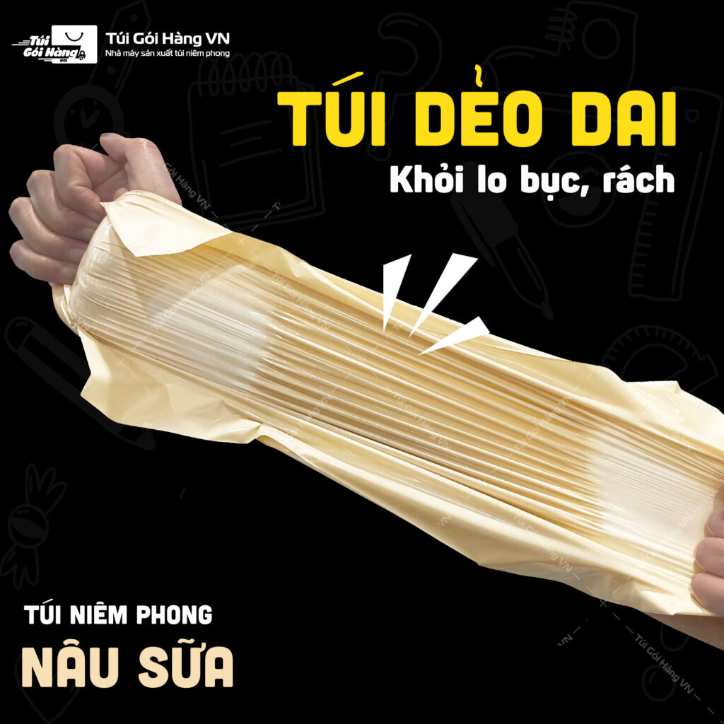 Kéo giãn túi niêm phong nâu sữa kiểm độ dẻo dai của màng | Túi Gói Hàng VN