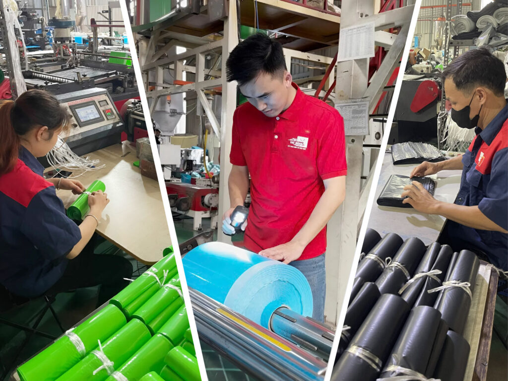 Nhân viên kiểm tra túi niêm phong thành phẩm trước khi đóng kiện