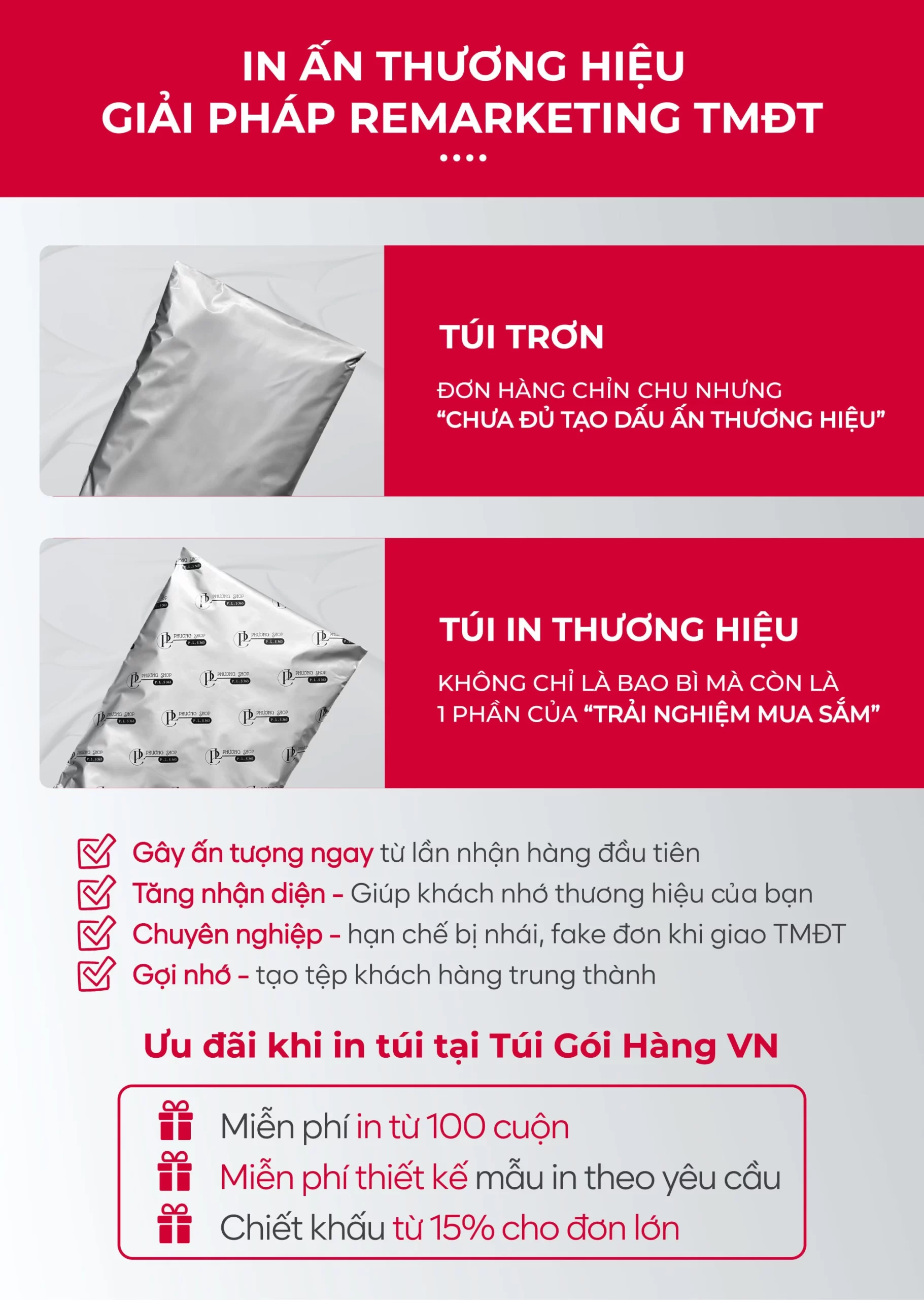 Túi niêm phong bạc plus in logo – tăng nhận diện | Túi Gói Hàng VN