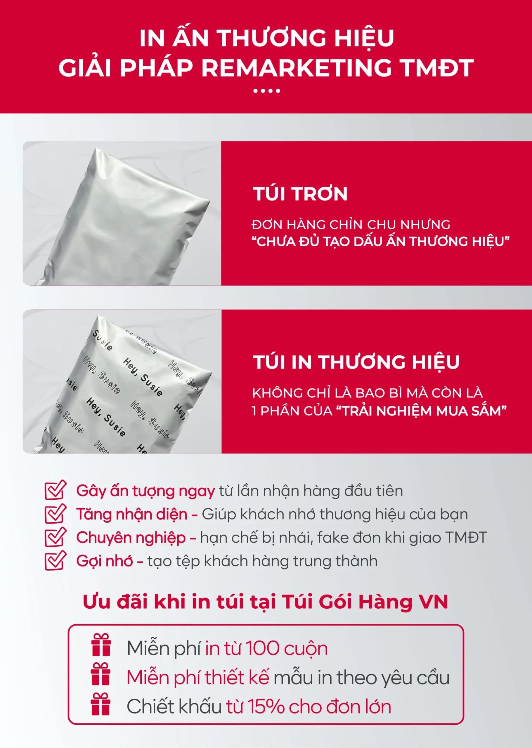 Túi niêm phong bạc in logo – tăng nhận diện | Túi Gói Hàng VN