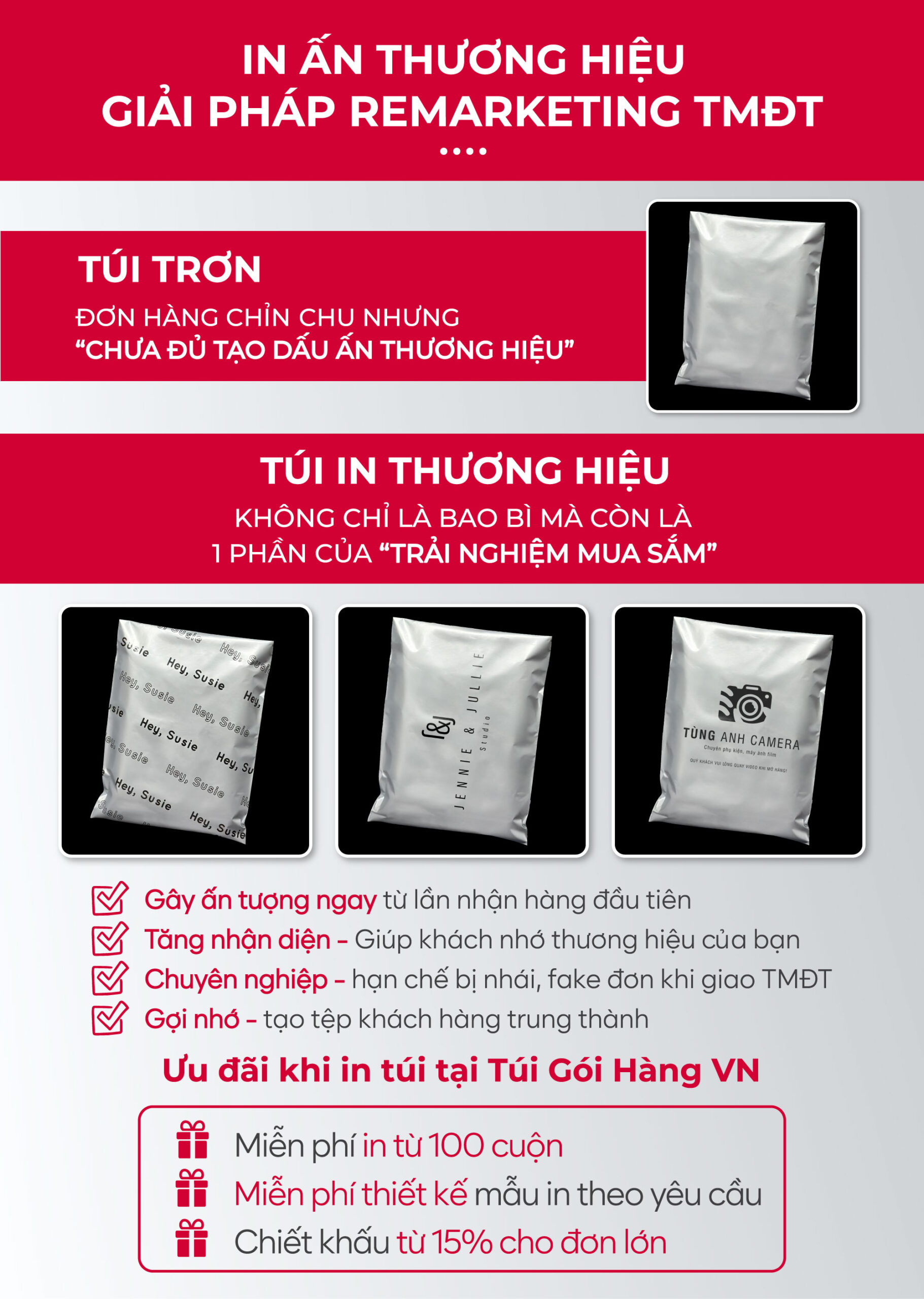 Túi niêm phong bạc in logo – tăng nhận diện | Túi Gói Hàng VN