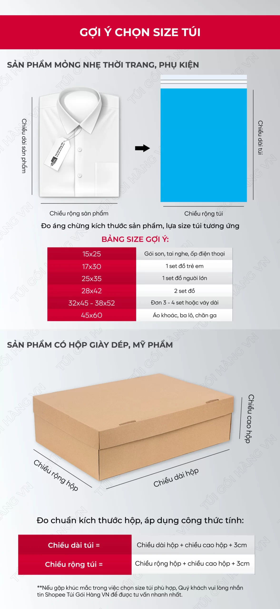 Bảng size túi niêm phong blue cho thời trang, phụ kiện | Túi Gói Hàng VN