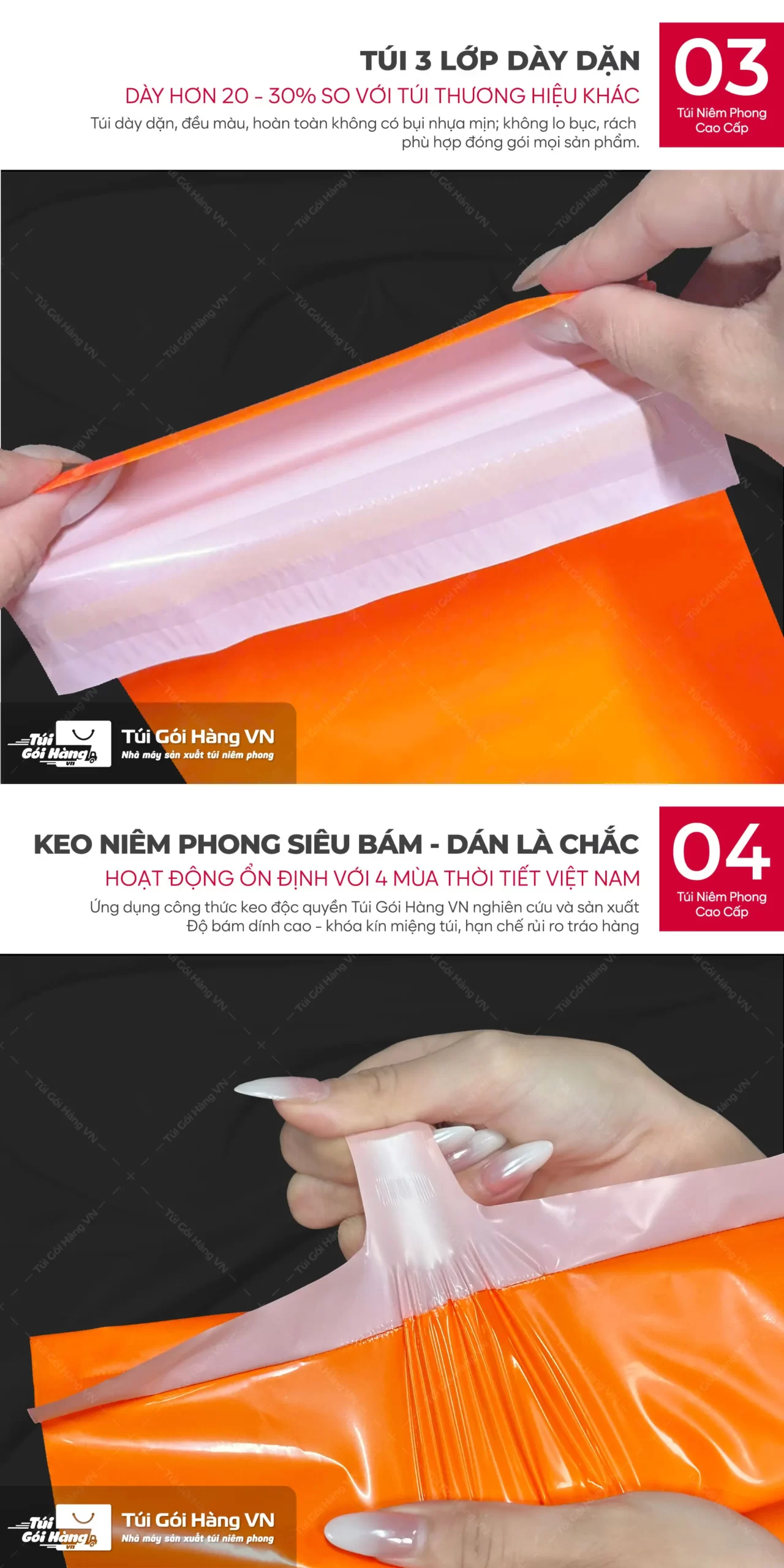 Túi niêm phong cam – cấu trúc 3 lớp dày dặn | Túi Gói Hàng VN