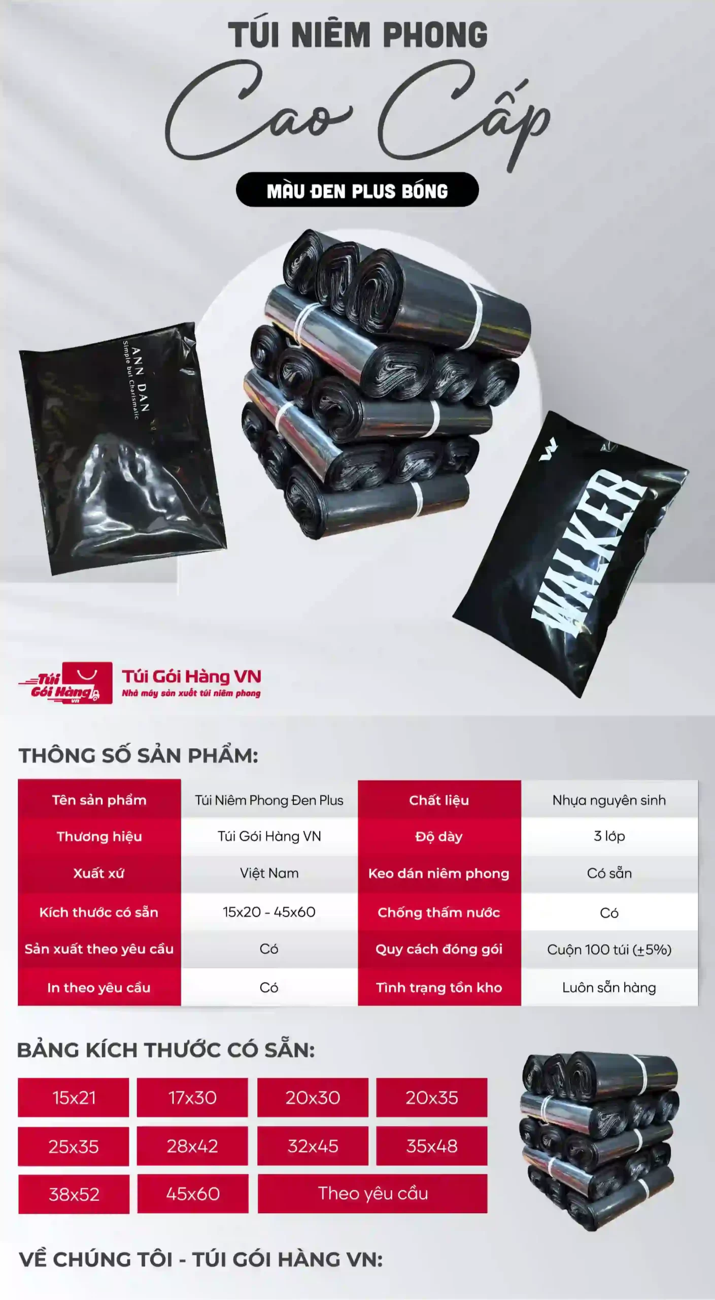 Túi niêm phong đen plus – bề mặt bóng mịn | Túi Gói Hàng VN