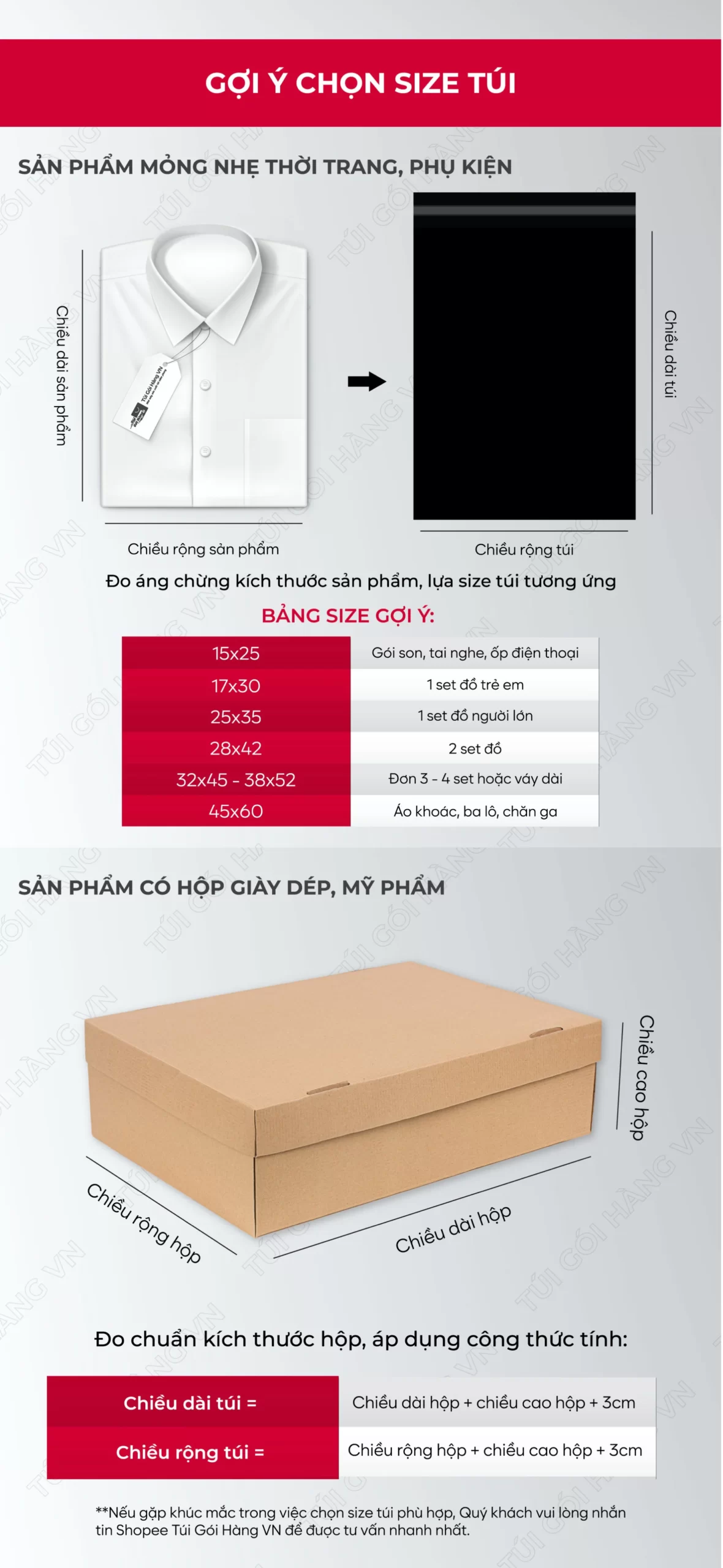 Bảng size túi niêm phong đen plus cho thời trang, phụ kiện | Túi Gói Hàng VN