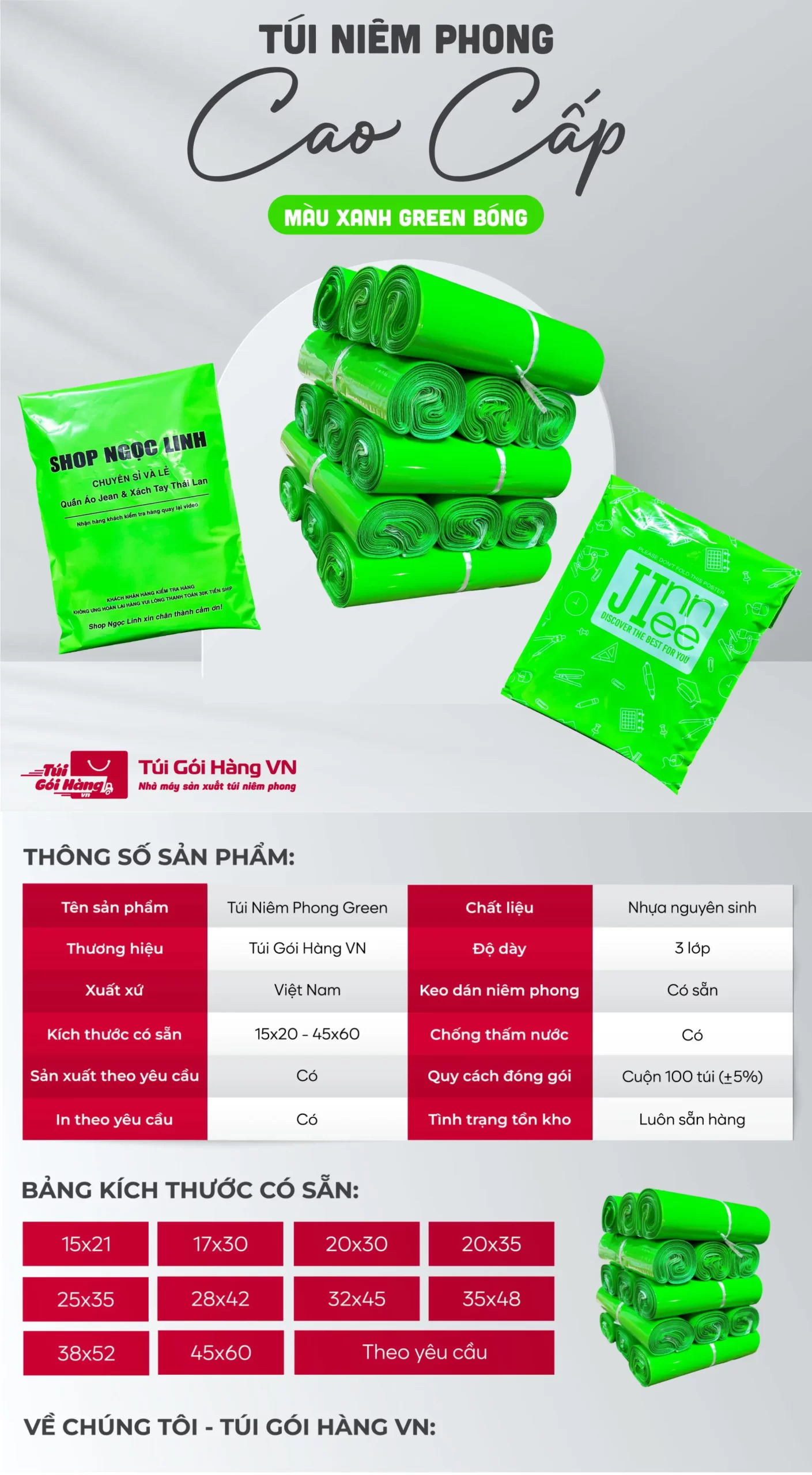 Túi niêm phong green – bề mặt bóng mịn | Túi Gói Hàng VN