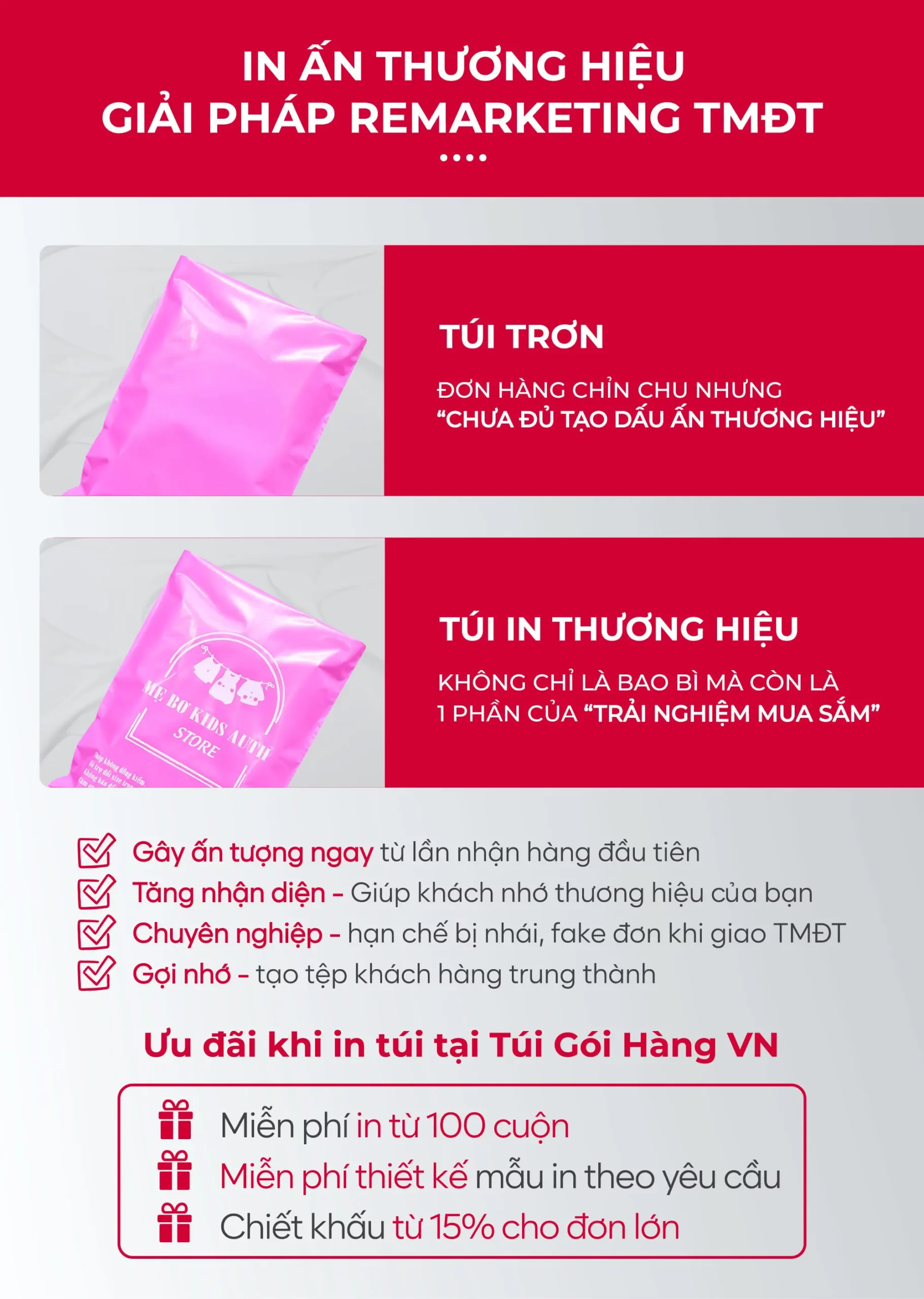 Túi niêm phong hồng đậm in logo – tăng nhận diện | Túi Gói Hàng VN