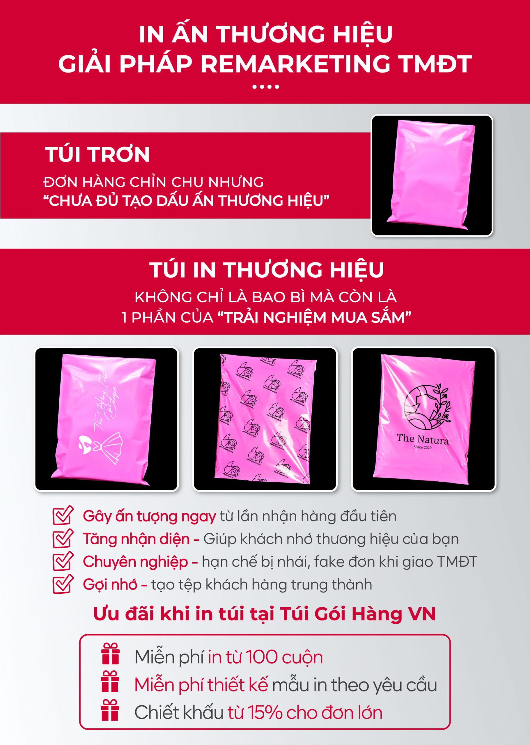 Túi niêm phong hồng đậm in logo – tăng nhận diện | Túi Gói Hàng VN