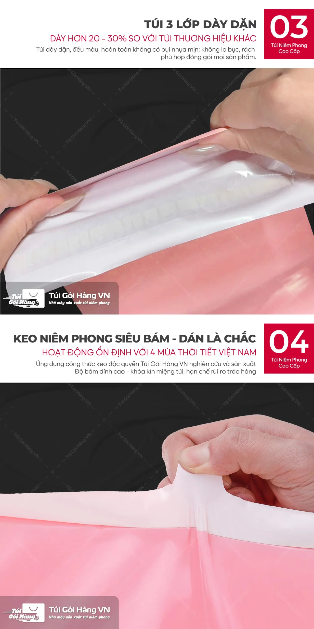 Túi niêm phong hồng pastel – cấu trúc 3 lớp dày dặn | Túi Gói Hàng VN