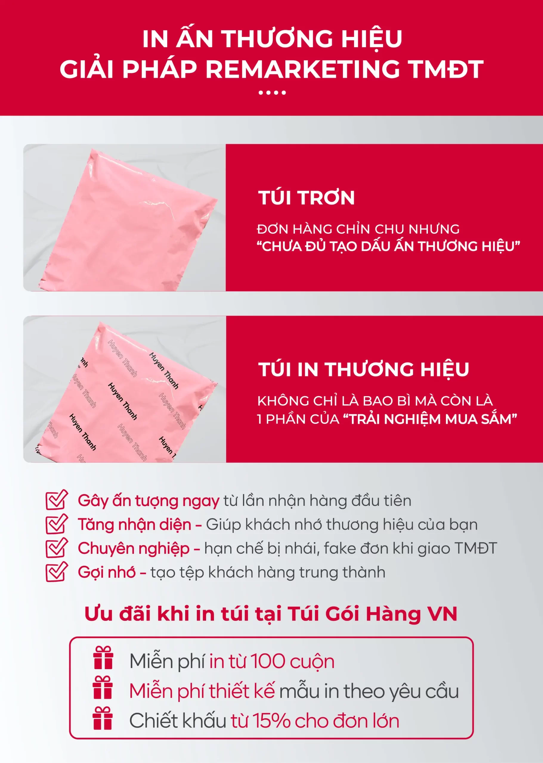 Túi niêm phong hồng pastel in logo – tăng nhận diện | Túi Gói Hàng VN