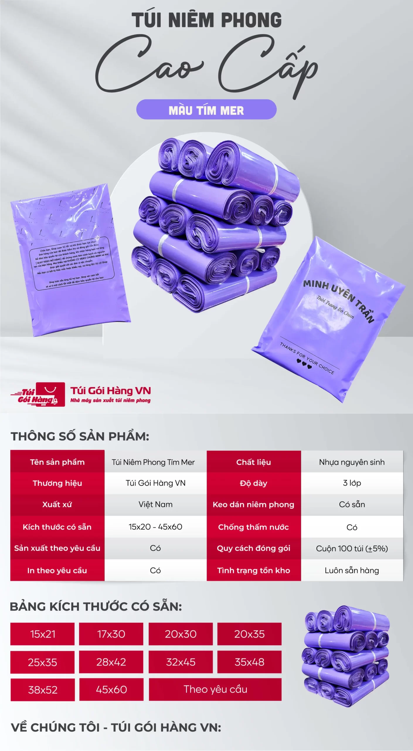 Túi niêm phong tím – bề mặt bóng mịn | Túi Gói Hàng VN