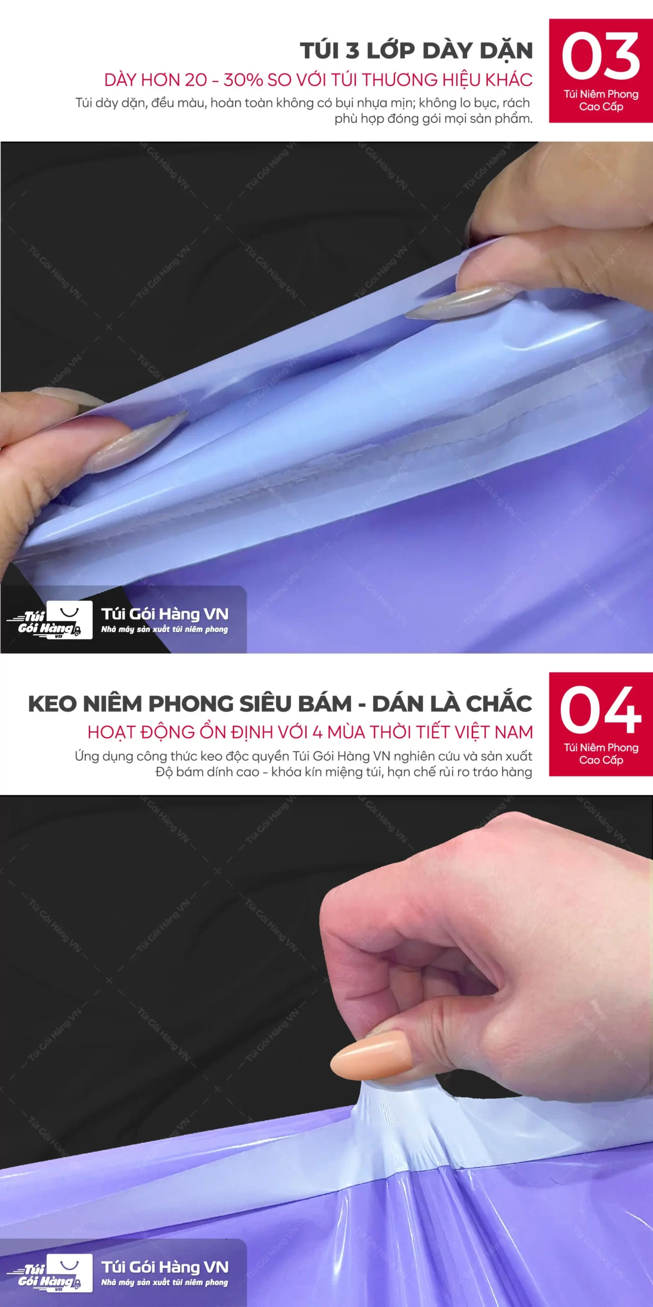 Túi niêm phong tím – cấu trúc 3 lớp dày dặn | Túi Gói Hàng VN