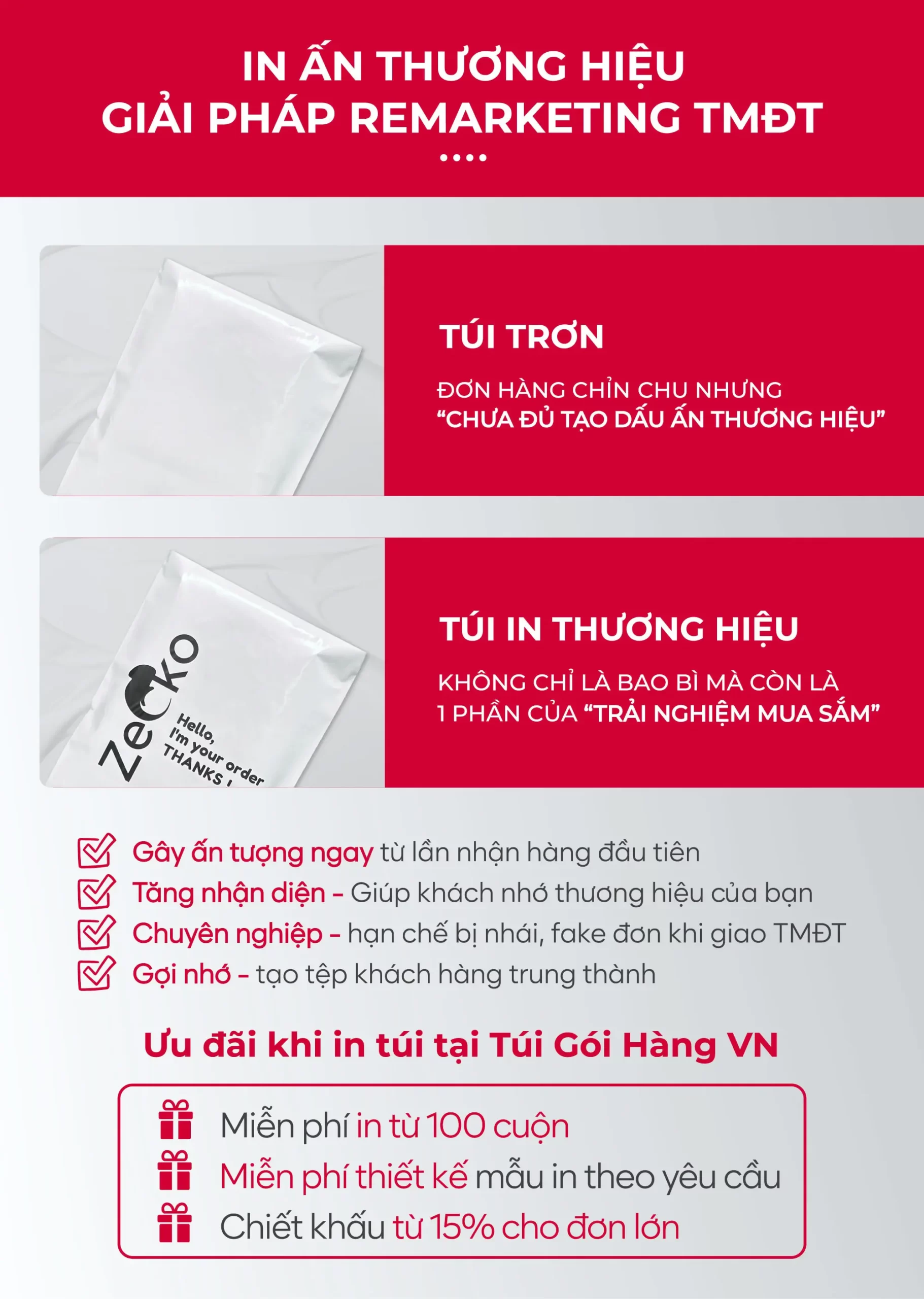Túi niêm phong trắng bio in logo – tăng nhận diện | Túi Gói Hàng VN