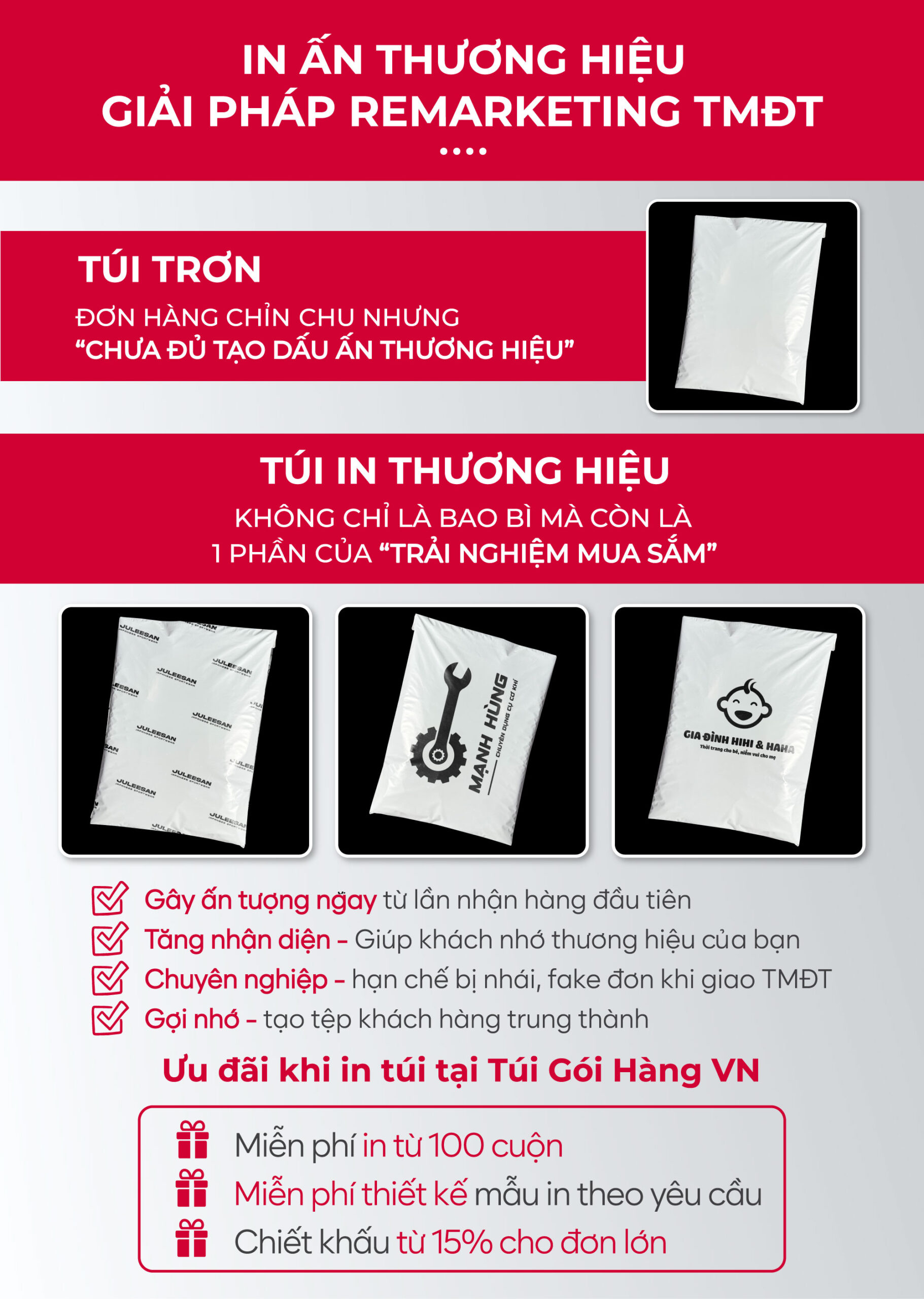 Túi niêm phong trắng bio in logo – tăng nhận diện | Túi Gói Hàng VN
