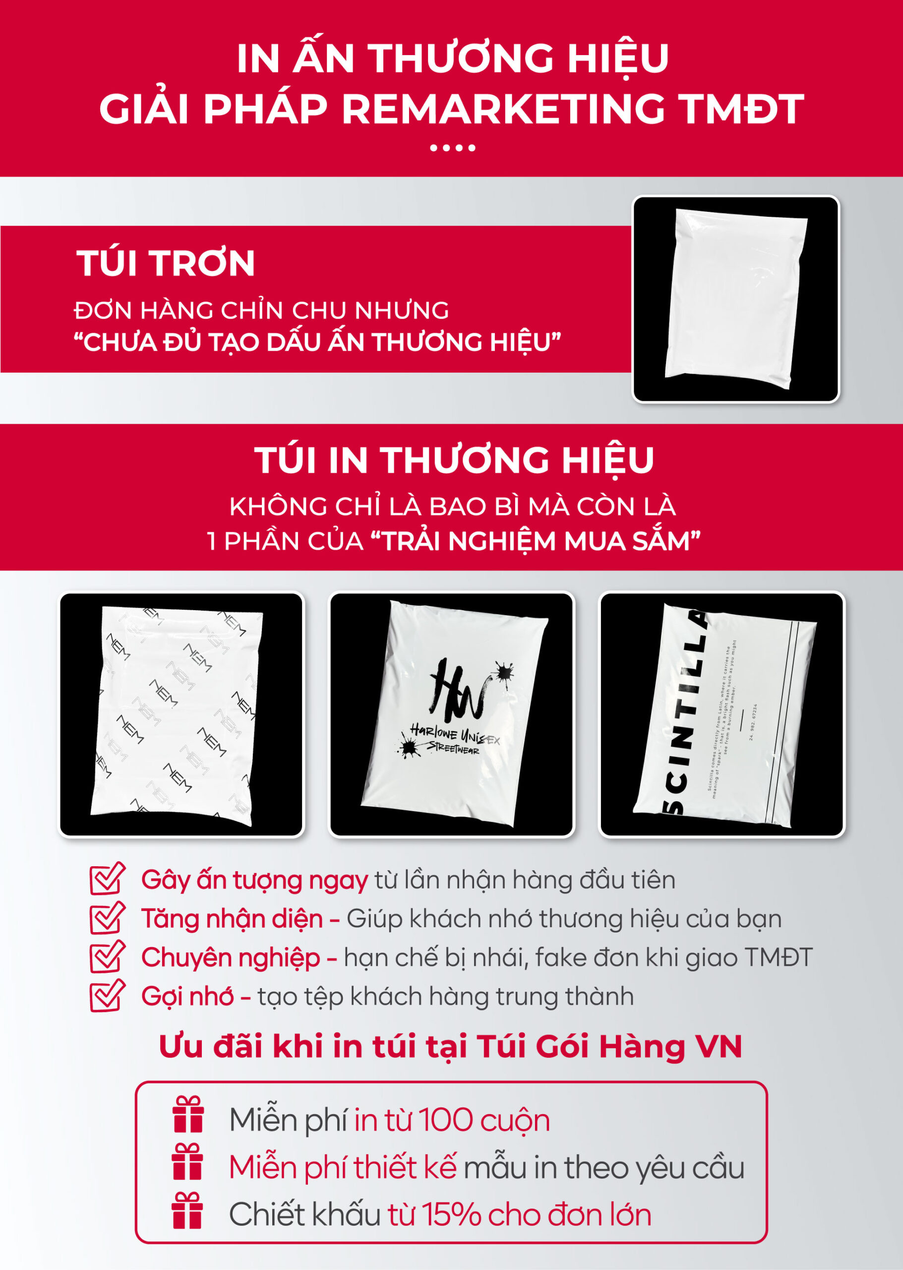 Túi niêm phong trắng plus in logo – tăng nhận diện | Túi Gói Hàng VN