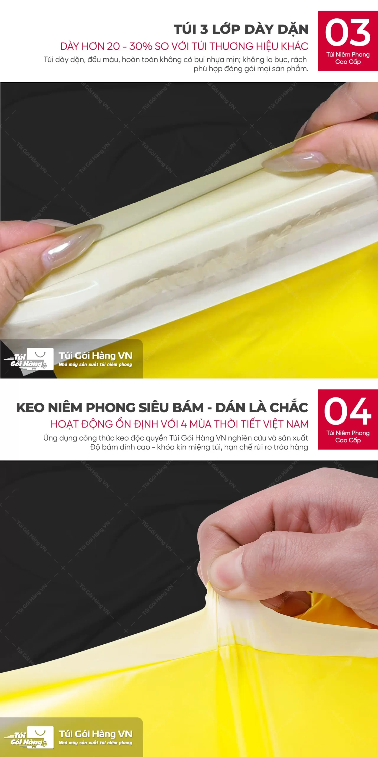 Túi niêm phong vàng – cấu trúc 3 lớp dày dặn | Túi Gói Hàng VN
