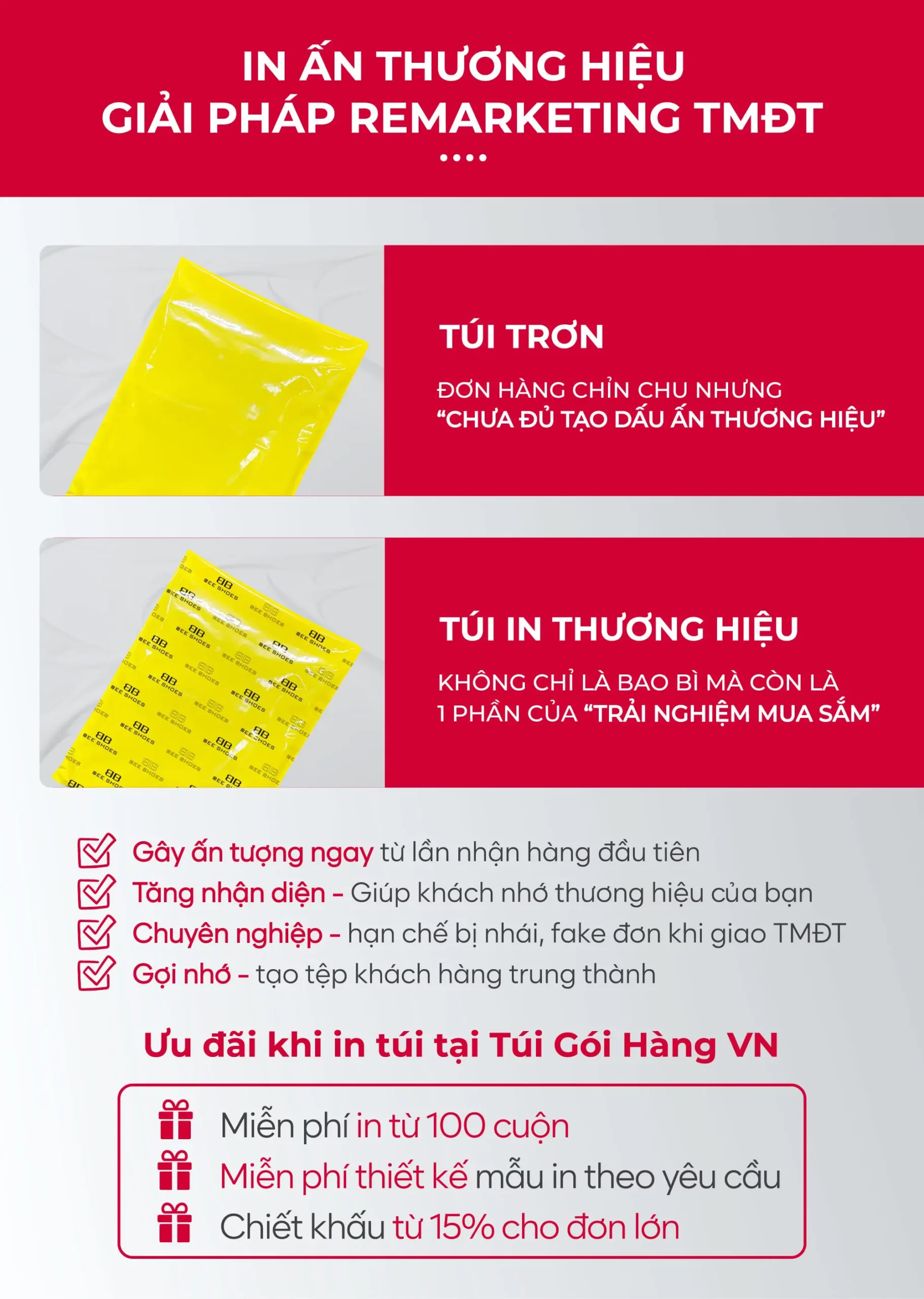 Túi niêm phong vàng in logo – tăng nhận diện | Túi Gói Hàng VN